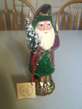 Ino Schaller Bayern Papier Mache 8 " Tagged Santa With Tree Candy Container