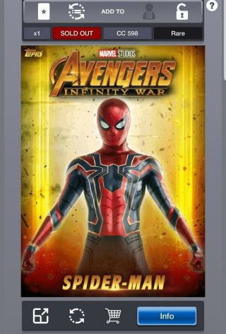 Topps Marvel Collect Infinity War Identity Set Gold Tilt W/ Spider - Man Award