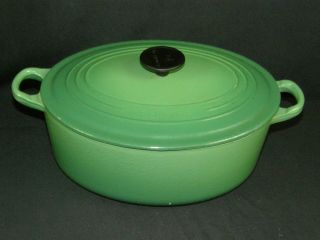 Vtg Le Creuset 29 5 Qt Oval Dutch Oven Green Enameled Cast Iron Cookware Lid