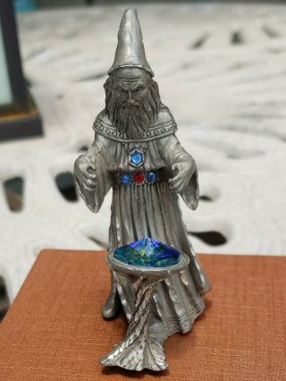 Masterworks Fine Pewter Standing Wizard With Cauldron Figurine,  1989 Year