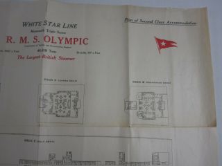 White Star Line RMS Olympic Second Class 2nd Deck Plans RARE 2