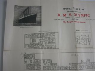 White Star Line RMS Olympic Second Class 2nd Deck Plans RARE 5