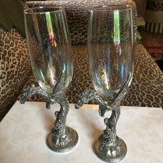 Fellowship Foundry Pewter Dragon Toasting Goblets Set Of Two