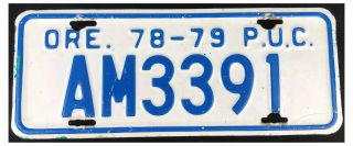 Oregon 1978 - 1979 P.  U.  C.  Trucking Permit License Plate Am3391