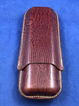 Brown Crocodile Leather Two Tube Travel Cigar Case Holder - Made In England
