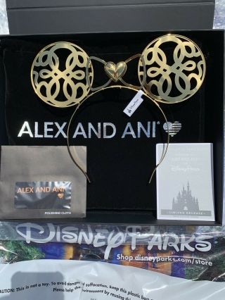 Limited Disney Parks Designer Alex & Ani Golden Minnie Mickey Ears Headband
