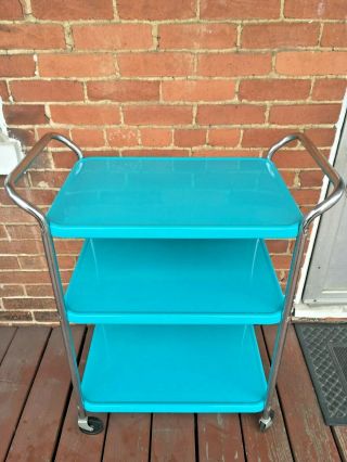 Vintage Mid Century 3 Tier Cosco Serving Cart Turquoise Color