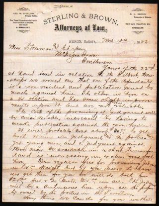 1882 Huron Sd - Sterling & Brown - Attorneys At Law - History Letter Head Rare