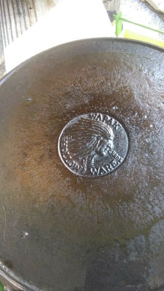 Wapak Indian Chief Logo Cast Iron Skillet With Heat Ring 8