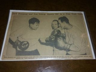 1930s Newspaper Cut: Jack Dempsey And Lou Gehrig Squaring Off In York Gym