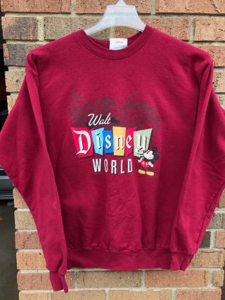 Vtg Walt Disney World Mickey Mouse Crewneck Sweatshirt Adult Sz S Maroon 90 