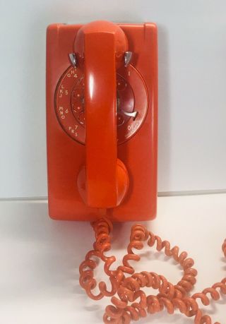 Vintage Orange Rotary Wall Phone Northern Telecom Central Telephone Itt