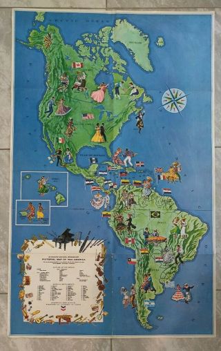 Vtg Rare 1966 Standard Oil Company Pictorial Map Of Pan - America