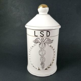 Vintage Lsd Apothecary Jar Canister With Caduceus Mcm Porcelain Drug Rx