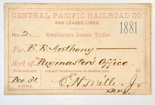 1881 Central Pacific Railroad Employee 