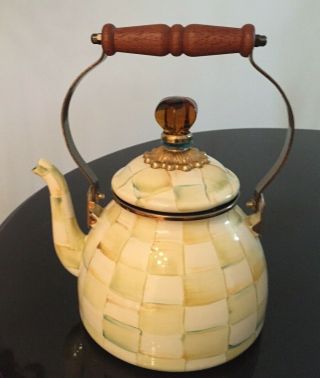 Mackenzie - Childs Parchment Check Enamel Tea Kettle Teapot