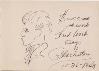 Harry Blackstone Sr.  Magician Signed Autograph With Self Caricature