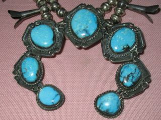 Vintage American Indian Navajo Turquoise Silver Squash Blossom Necklace Earrings 5