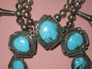 Vintage American Indian Navajo Turquoise Silver Squash Blossom Necklace Earrings 6