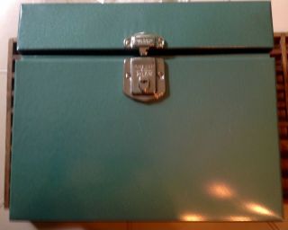 Vintage Hamilton Skotch Porta File Green Metal Portable Storage Box W/ Key