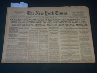 1939 August 24 York Times - Germany And Russia Sign 10 Year Pact - Np 3606