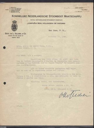 Antique Commercial Letter / Co.  Real Holandesa De Vapores / Sj Puerto Rico 1928