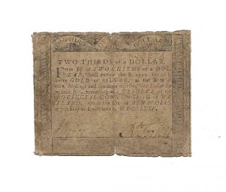 Orig.  Colonial Currency Note " Two Thirds Of A Dollar " Maryland 1775 Avg