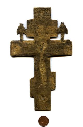 RARE Old XVIII c Russian Orthodox bronze Crucifixes CROSS with CHERUBS enameled 2