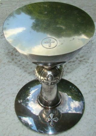 Arts & Crafts Hammered Silver Catholic Reliquary 7 1/4 " Chalice & Sterling Paten