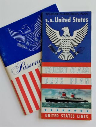 United States Lines - S.  S.  United States Tourist Deck Plan & Passenger List 1960s