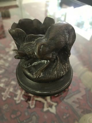 Rare Antique Victor Chemin Bronze Statue Match Holder,  Fox,  Signed