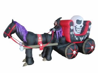 Halloween Inflatable Skeleton Ghost Carriage With Mustang Garden Decoration