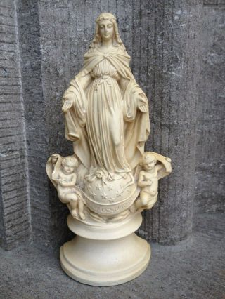 Unique Antique Chalkware Meerschaum Notre Dame Du Sacre Co Madonna Angels Statue
