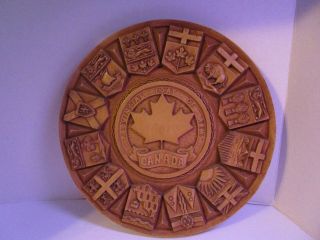 Vintage Wooden Carved Canada Provincial Coat Of Arm 12 " Plaque Wall Hanging Rare