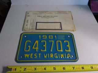 1981 West Virginia Motorcycle Licence Plate With Envelope