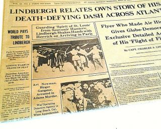 Lindbergh Relates The Crossing The Atlantic In The St.  Louis Globe May 23 1927
