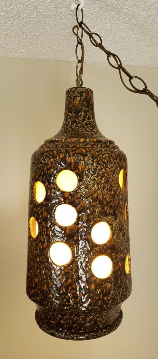 Mcm Lava Glaze Ceramic 1970;s 18.  5 " Tall Hanging Swag Lamp Mfg By Deena Products