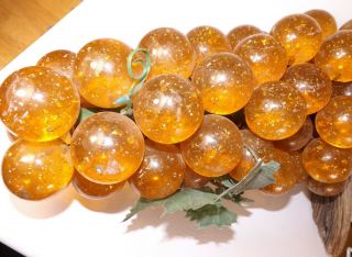 Lucite Acrylic Grapes Grape Cluster Driftwood HUGE Glitter Orange Mid Century 2