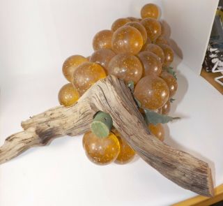 Lucite Acrylic Grapes Grape Cluster Driftwood HUGE Glitter Orange Mid Century 5