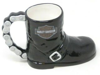 Vintage 1998 Hd Harley Davidson Black Biker Boot Coffee Mugs Vandor Chain Handle