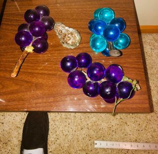Mid Century Modern Lucite Grapes Cluster Blueish Green Purple