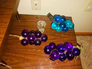 Mid Century Modern Lucite Grapes Cluster Blueish Green purple 2