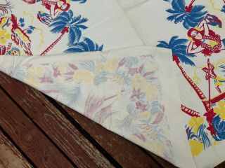 VINTAGE Large Hawaiian Hula Girl Old Stock Linen Tablecloth 3