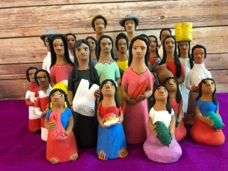 Signed Vintage Josefina Aguilar Oaxaca Mexican Folk Art Figurines (set Of 23)