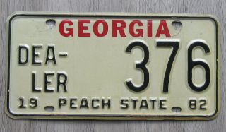1982 Georgia Dealer License Plate Peach State Tag 376