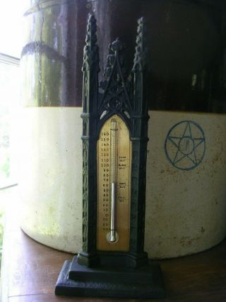 Unusual Antique G.  Taylor Thermometer Church Cathedral Rochester N.  Y.  Cast Iron