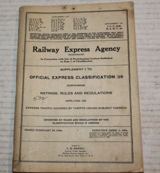 Railway Express Agency Official Express Classification 36 Booklet 1956