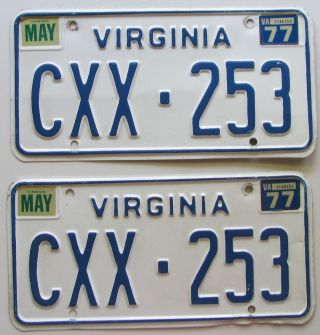 Virginia 1977 License Plate Pair - Quality Cxx - 253