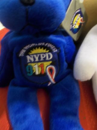 Three Retired 911 Plush Bears NYPD NYFD Red White Blue 6