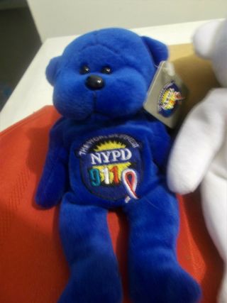 Three Retired 911 Plush Bears NYPD NYFD Red White Blue 7